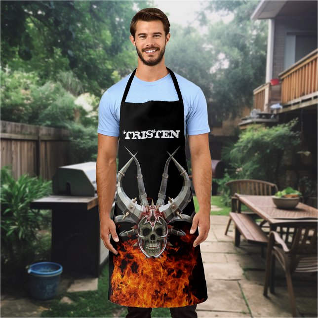 Monogram Name Skull Flaming Fire Apron (Creator Uploaded)