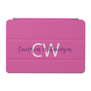 Monogram Name Sophisticated Solid Vibrant Pink iPad Mini Cover