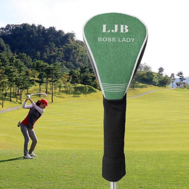 Monogram Name, Spring Green Denim Print, Golf Head Cover (Creator Uploaded)