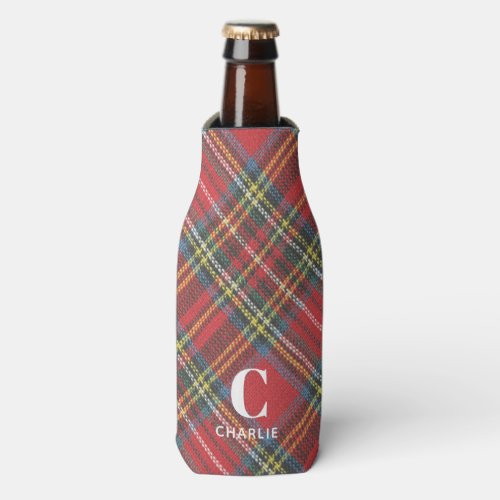 Monogram Name Stewart Tartan Pattern 12oz Bottle Cooler