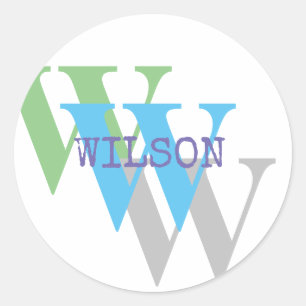 Monogram Name Sticker – Gray Green Blue Custom
