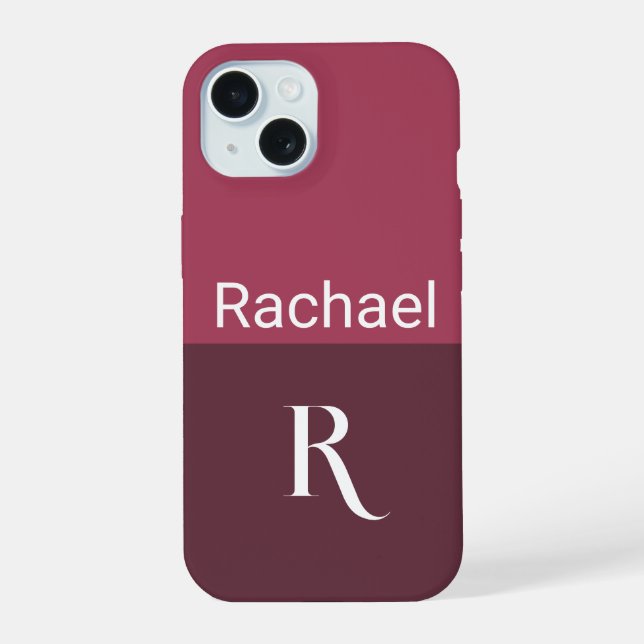 Monogram Name Stylish Burgundy Iphone Case (Back)