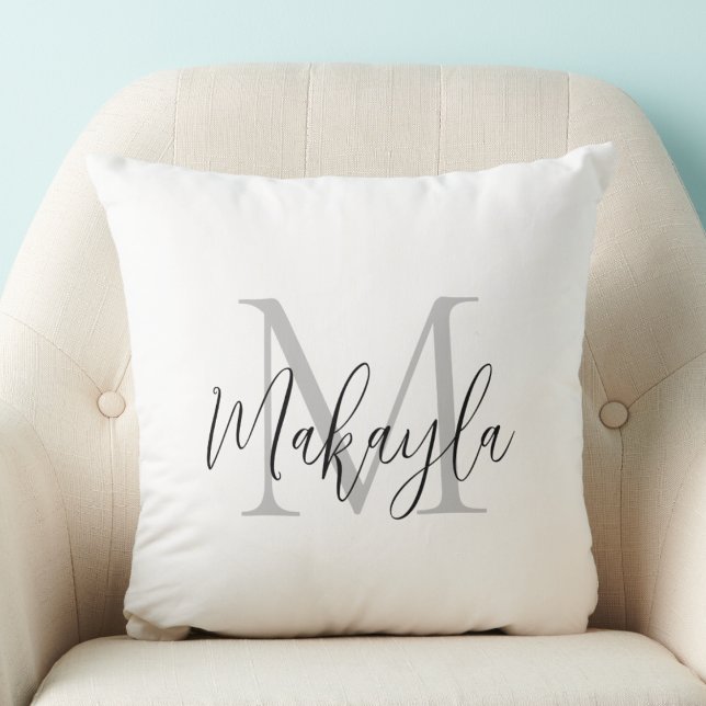 Monogram Name Stylish Script Throw Pillow (Creator Uploaded)