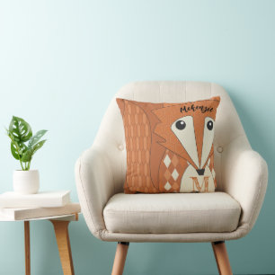 Monogram & Name Stylized Fox Abstract Geometric Throw Pillow