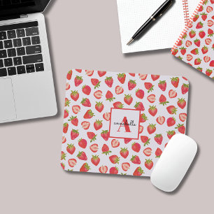 Monogram Name Summer Strawberry Pattern Mouse Pad