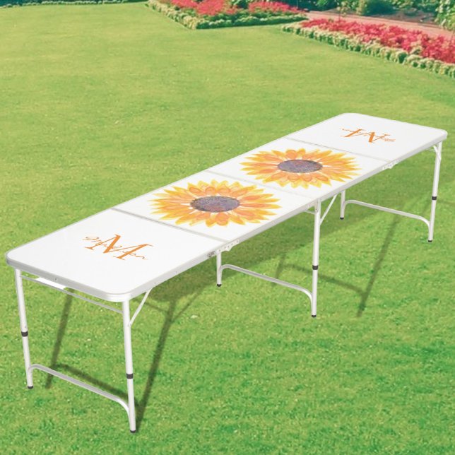 Monogram Name Sunflower Beer Pong Table (Creator Uploaded)