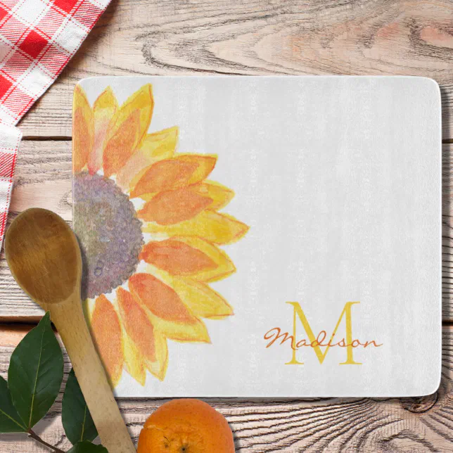 Discover Monogram Name Sunflower Cutting Board