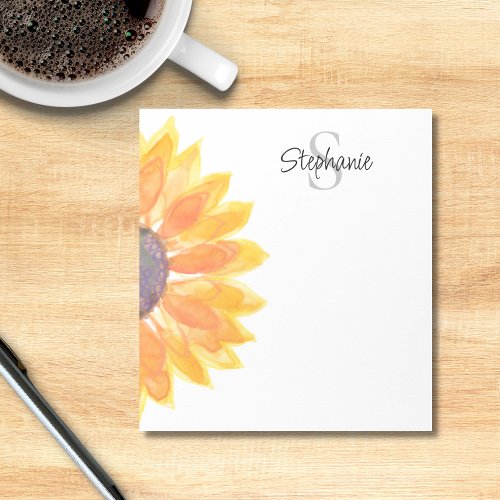 Monogram Name Sunflower Notepad