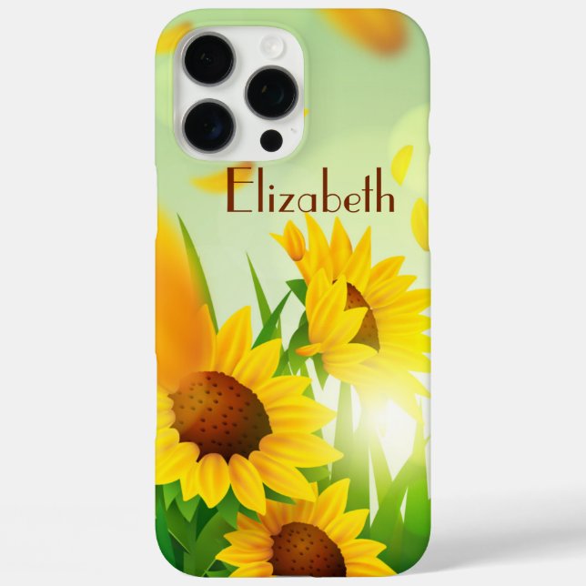 Monogram Name Sunflowers Yellow Green Floral Case-Mate iPhone Case (Back)
