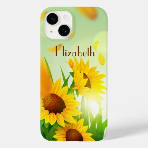 Monogram Name Sunflowers Yellow Green Floral Case_Mate iPhone 14 Case
