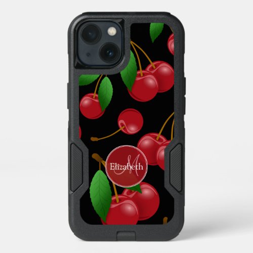monogram name sweet summertime cherries patterned iPhone 13 case