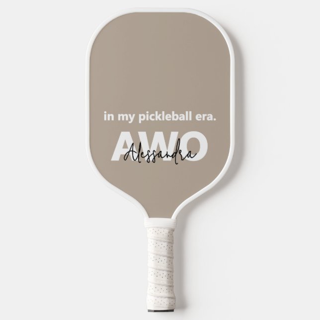 Monogram Name Tan Taupe White Black Minimalist Pickleball Paddle (Front)