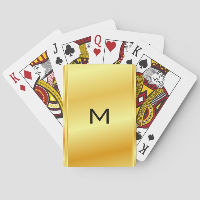 Monogram Name Template Modern Gold Metallic Look Poker Cards (Back)