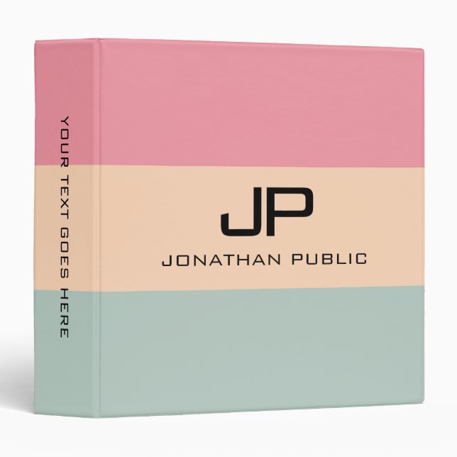 Monogram Name Template Pink Peach Teal Trendy 3 Ring Binder (Front/Spine)