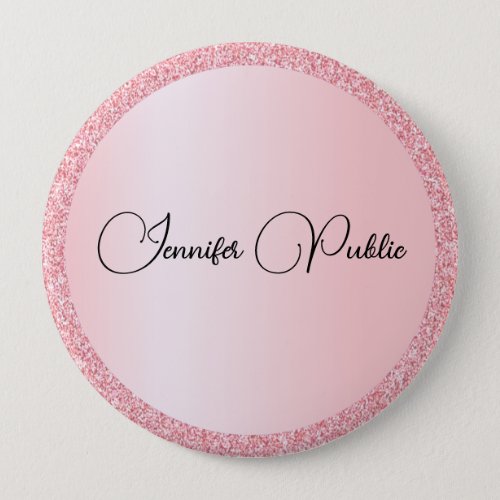 Monogram Name Template Rose Gold Glitter Look Huge Button