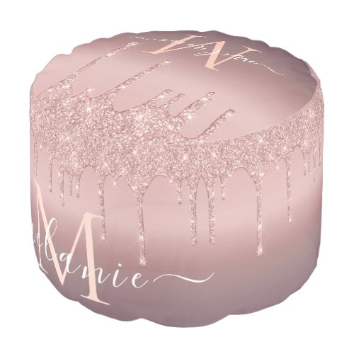 Monogram Name Text Rose Blush Glitter Sparkle Pouf