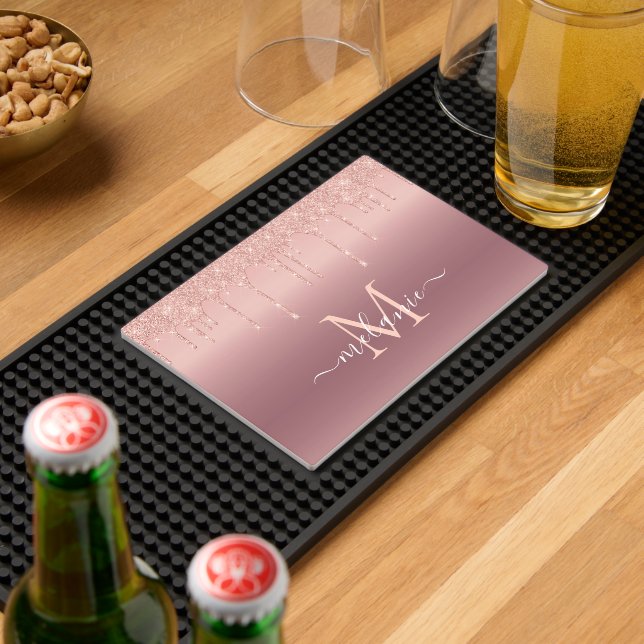 Monogram Name Text Rose Gold Blush Glitter Bar Mat (Insitu (Bar 2))