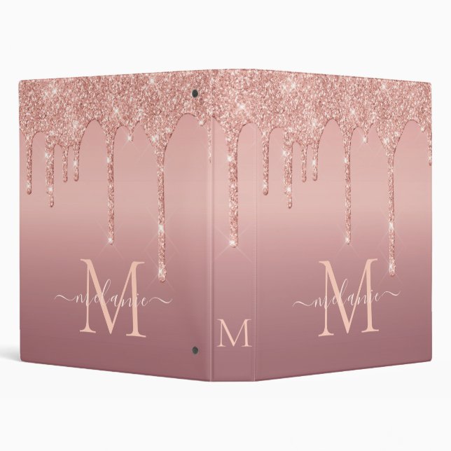 Monogram Name Text Rose Gold Blush Glitter Binder (Background)