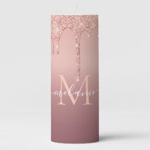 Monogram Name Text Rose Gold Blush Glitter Candle