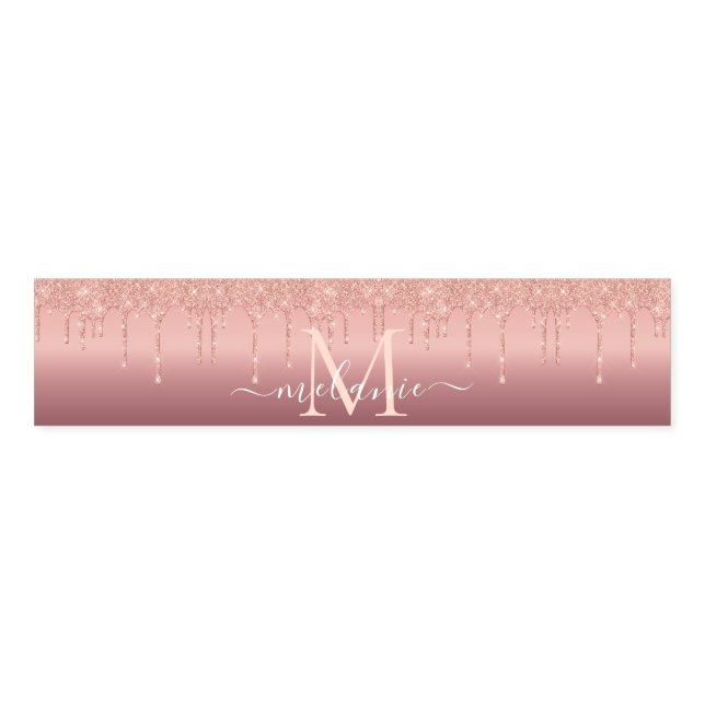 Monogram Name Text Rose Gold Blush Glitter Napkin Bands (Unfolded)