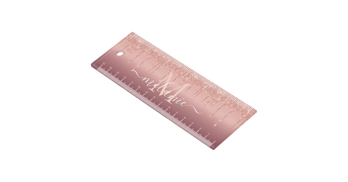 Rose Gold Ruler Monogram Name Text Rose Gold Blush Glitter Ruler | Zazzle