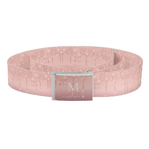 Monogram Name Text Rose Gold Blush Glitter Sparkle Belt