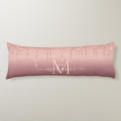 Monogram Name Text Rose Gold Blush Glitter Sparkle Body Pillow
