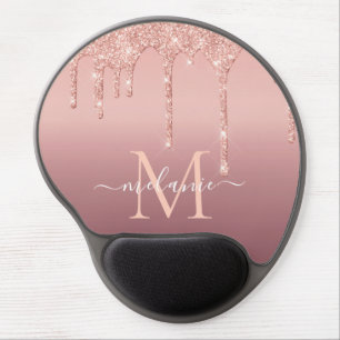 Monogram Name Text Rose Gold Blush Glitter Sparkle Gel Mouse Pad