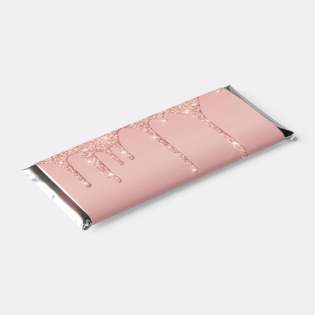Monogram Name Text Rose Gold Blush Glitter Sparkle Hershey Bar Favors (Angled)