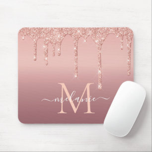 Monogram Name Text Rose Gold Blush Glitter Sparkle Mouse Pad