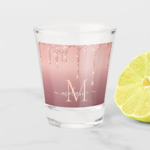 Monogram Name Text Rose Gold Blush Glitter Sparkle Shot Glass