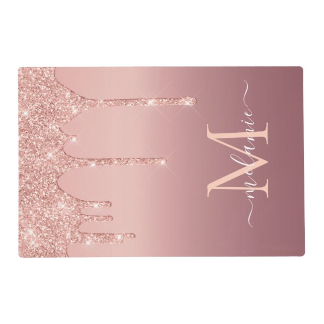 Monogram Name Text Rose Gold Blush Placemat (Front)