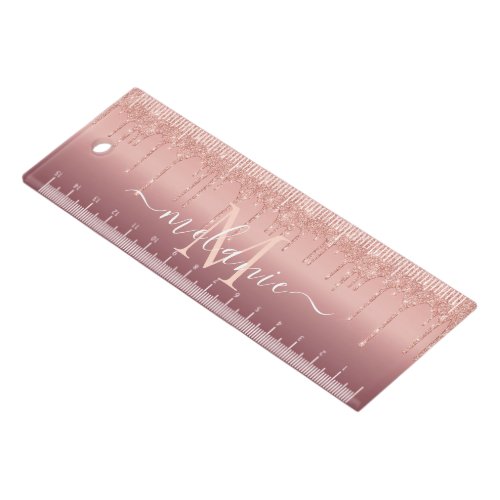 Monogram Name Text Rose Gold Blush Ruler