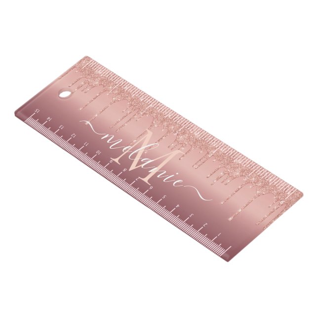 Monogram Name Text Rose Gold Blush Ruler (Angled)