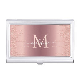 Monogram Name Text Rose Gold Business Card Case