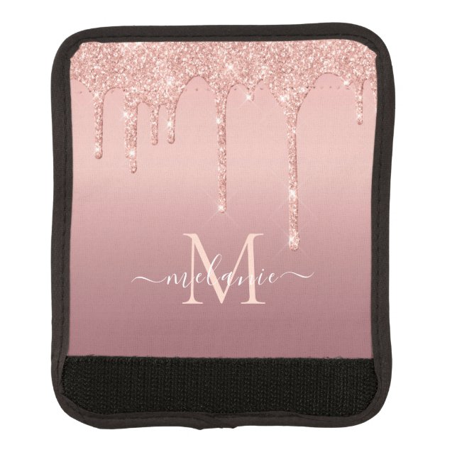 Monogram Name Text Rose Gold Luggage Handle Wrap (Front)