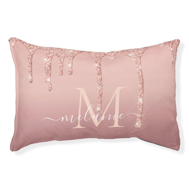 Monogram Name Text Rose Gold Pet Bed (Front)