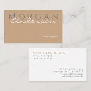 Monogram Name Title & Info, Tan Grey White Business Card