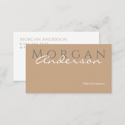 Monogram Name Title  Info Tan Grey White Business Card