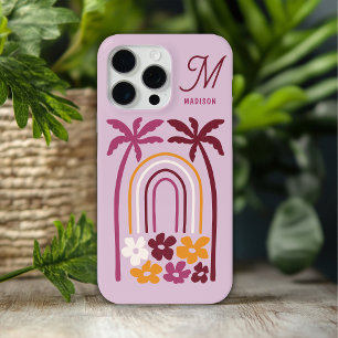 Monogram Name Tropical Summer Palm Tree Floral iPhone 15 Pro Max Case
