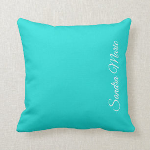 Monogram Name Turquoise Teal Aqua solid color Throw Pillow