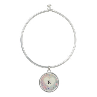 Monogram name vintage hearts floral watercolor bangle bracelet