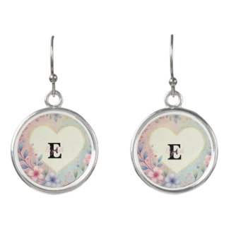 Monogram name vintage hearts floral watercolor earrings