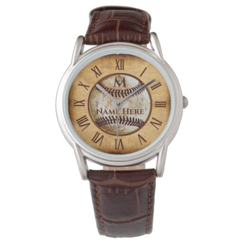 Monogram Name Vintage Look Baseball Wrist Watch