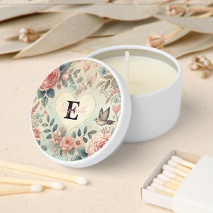Monogram name vintage romantic hearts pink floral mini candle favors