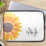 Monogram Name Watercolor Sunflower Laptop Sleeve<br><div class="desc">This floral monogrammed laptop sleeve is decorated with a yellow watercolor sunflower.
It is easily customizable with your name and initial.
Original Watercolor © Michele Davies.</div>