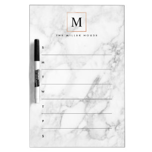 Monogram Name Weekly Menu Marble Look Dry Erase Board