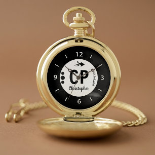 Monogram name white and black with arrow and dots pocket watch
