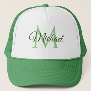 Monogram Name White And Green Unisex Baseball Cap