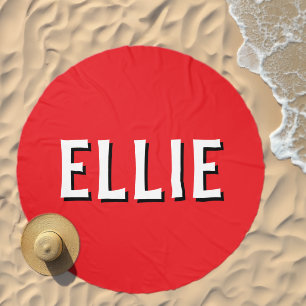 Monogram Name White and Red Beach Towel